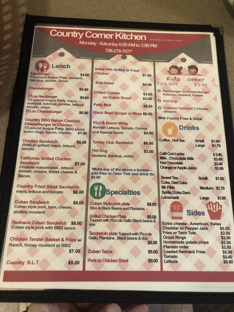 Menu at The Country Corner Kitchen restaurant, Ellijay, Old Hwy 5 S