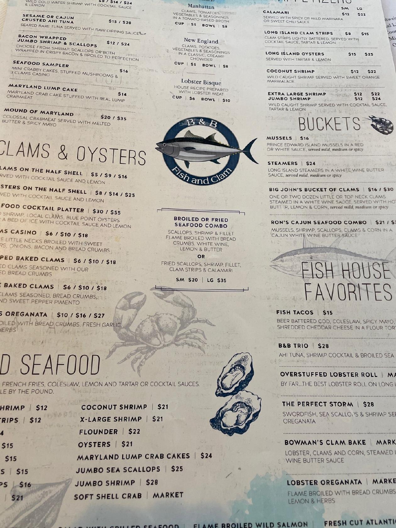 Menu At B & B Fish And Clam Restaurant, Amityville