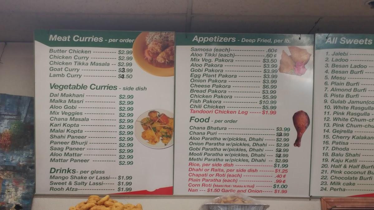 Carta del postres Indian Sweets Food & Spices, Ceres