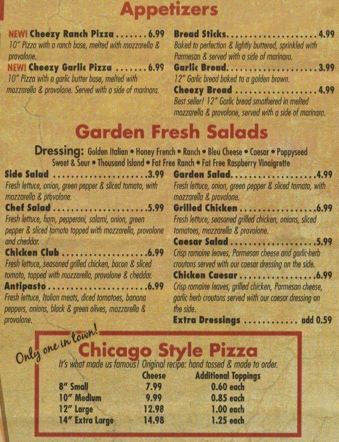 Menu at Padanos Pizza pizzeria, Saint Joseph