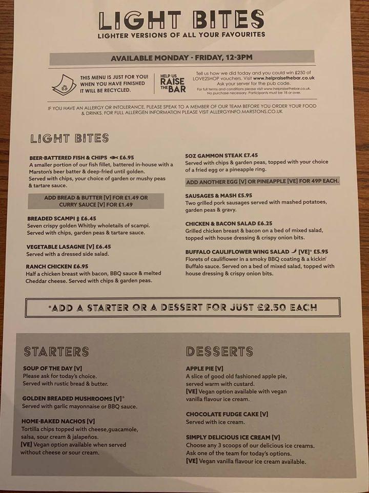 Menu at Ten Lock Flight pub & bar, Runcorn, 1 Crossville way