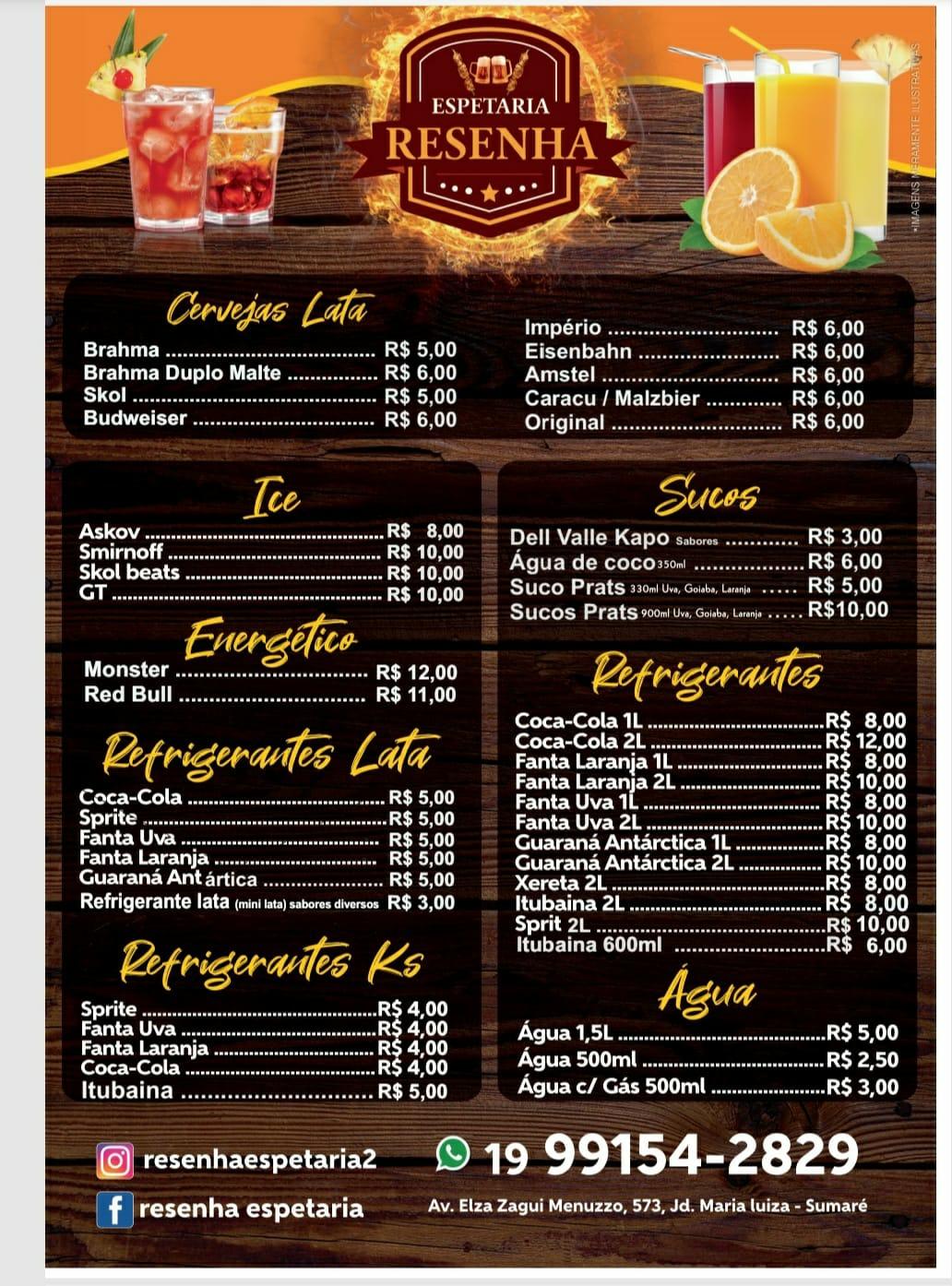 Menu em Resenha espetaria pub Bar Sumaré