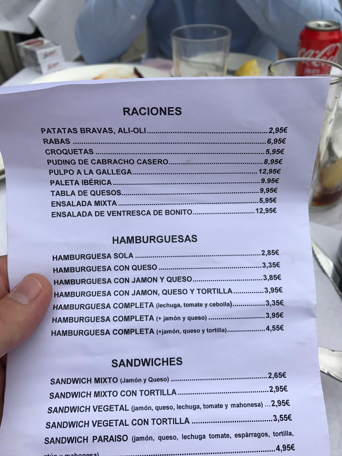 Carta del restaurante El Paraíso, Cabezón del la Sal