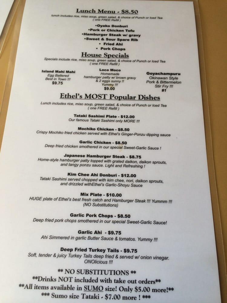 Menu At Ethel's Grill Restaurant, Honolulu