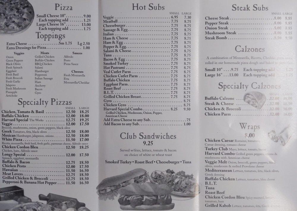 Menu at Harvard House of Pizza pizzeria, Cambridge