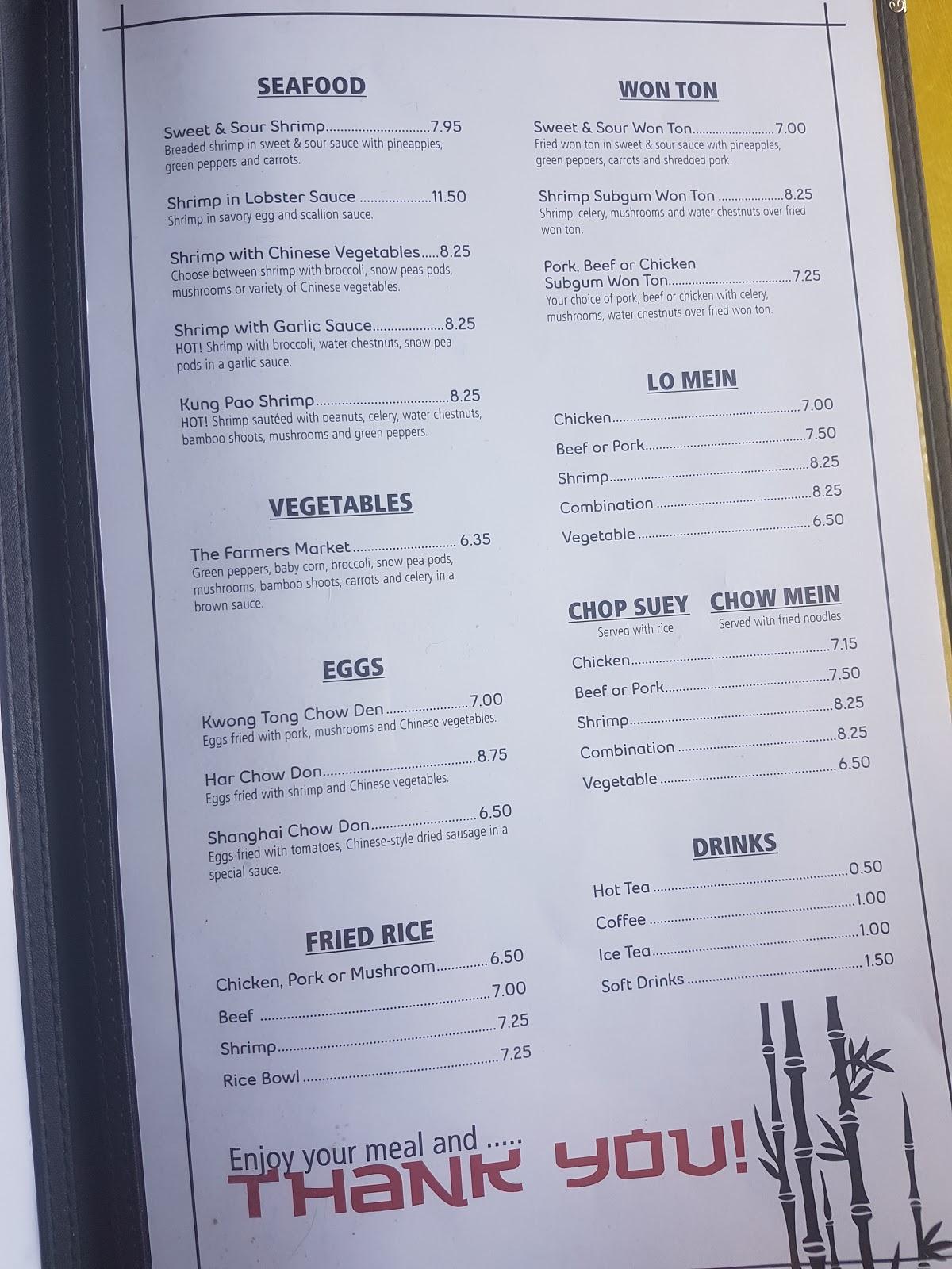 Menu at Rice Bowl Restaurant, Angola