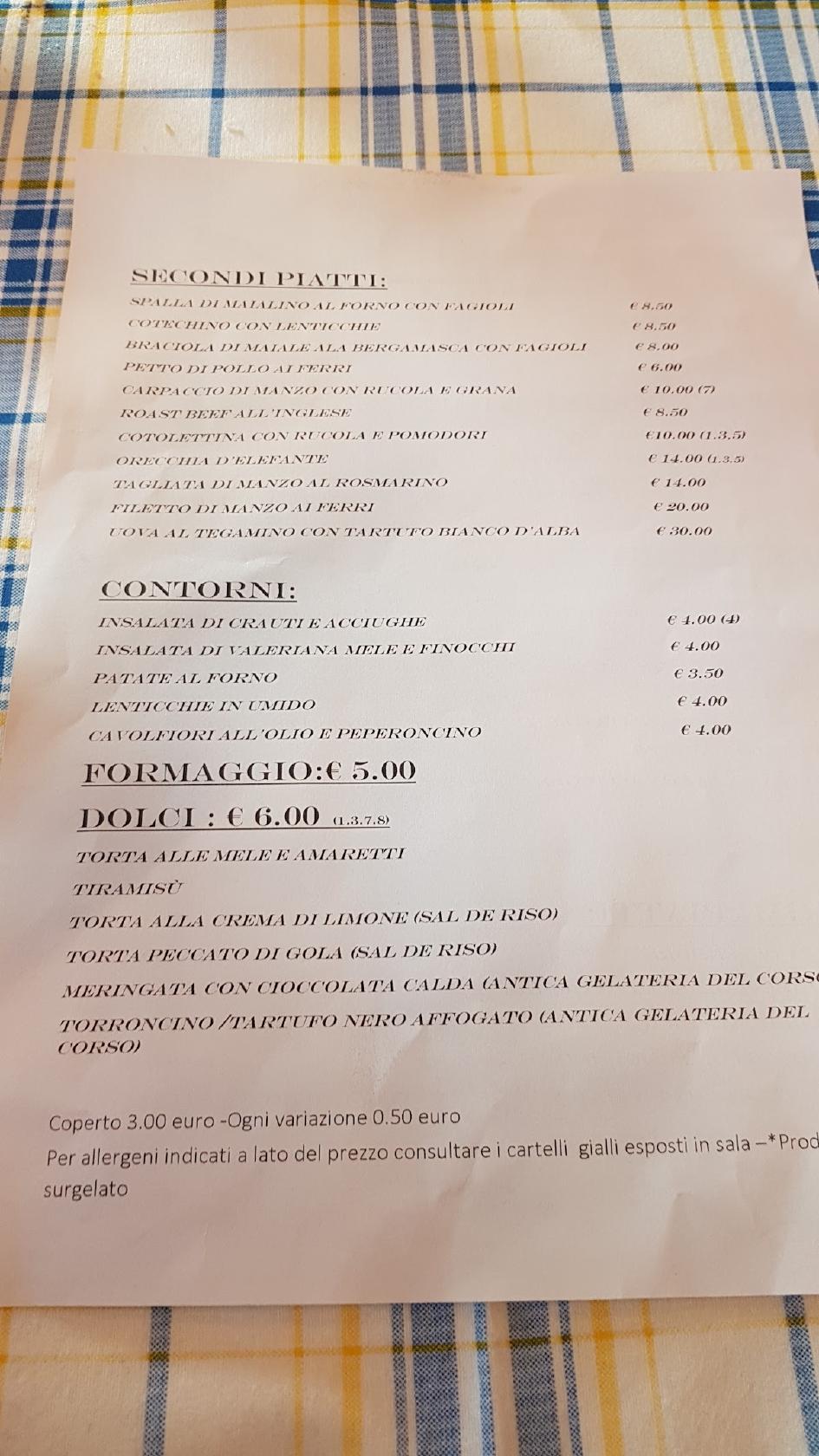 Menu di Trattoria Bar Rondinella Snc 
