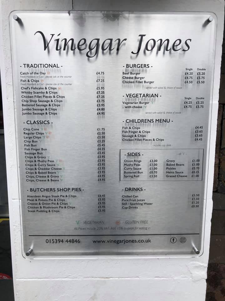 Menu at Vinegar Jones Fish & Chips fast food, Windermere