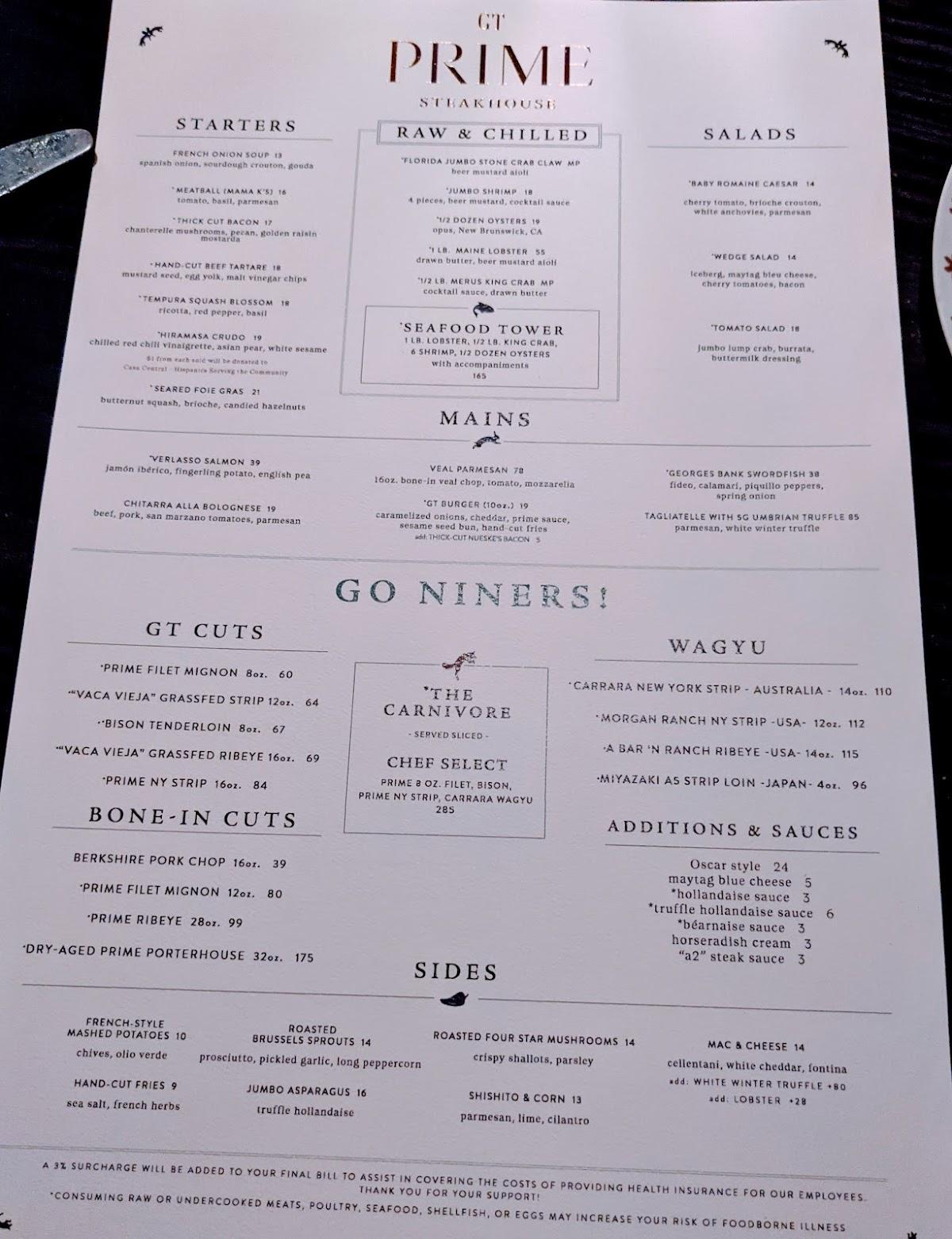 Menu at GT Prime Steakhouse, Chicago, 707 N Wells St