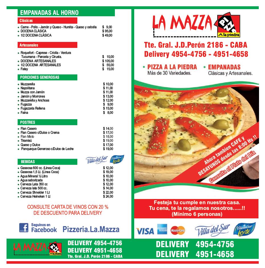 Menu at La Mazza Pizza a la Piedra pizzeria, Buenos Aires