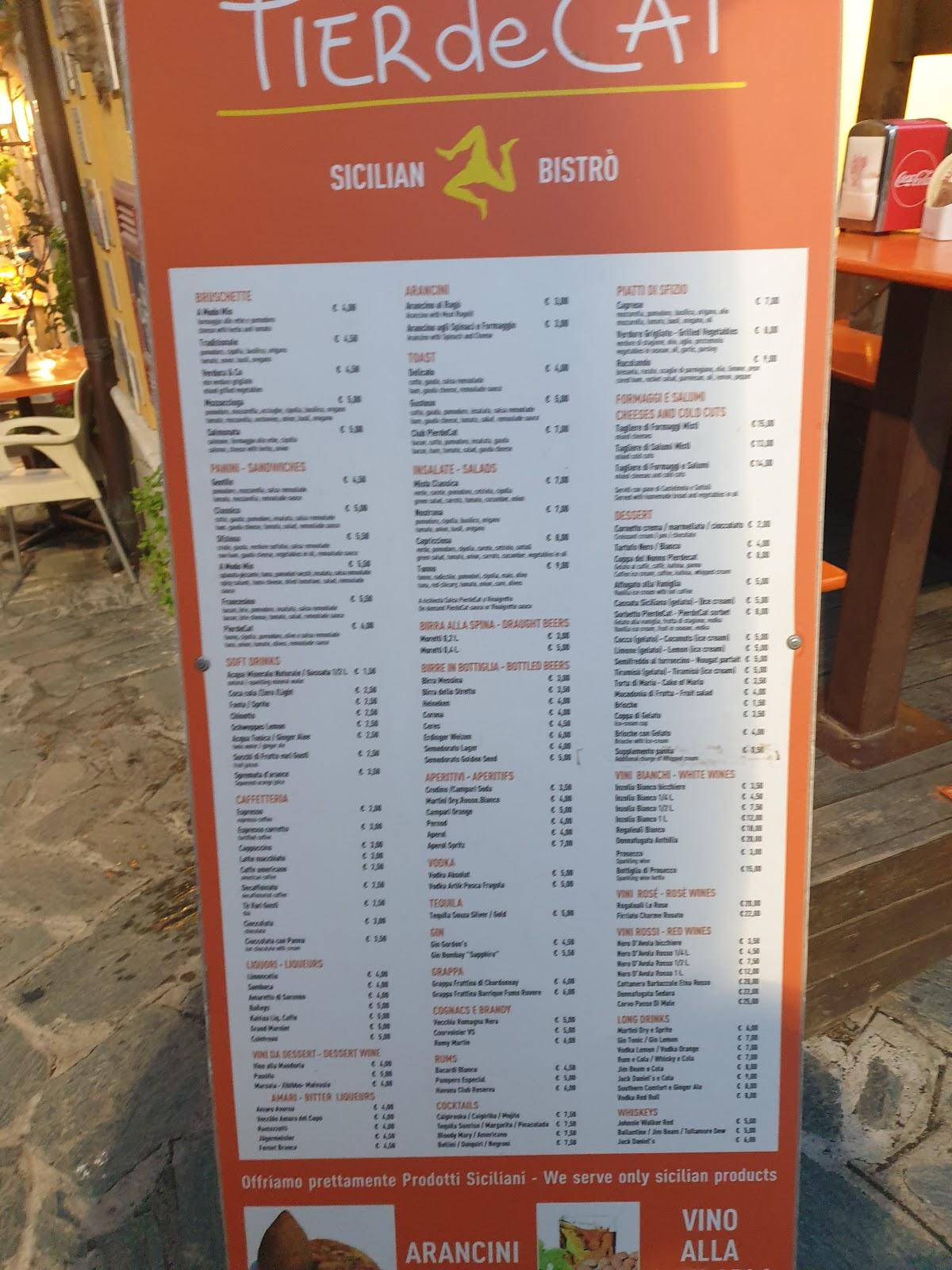 Menu at PierdeCat Sicilian Bistrò di Saglimbene Piero pub & bar, Castelmola