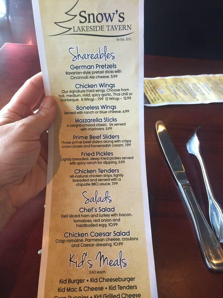Menu at Snow's Lakeside Tavern Craft Beer Steaks Sports Bar