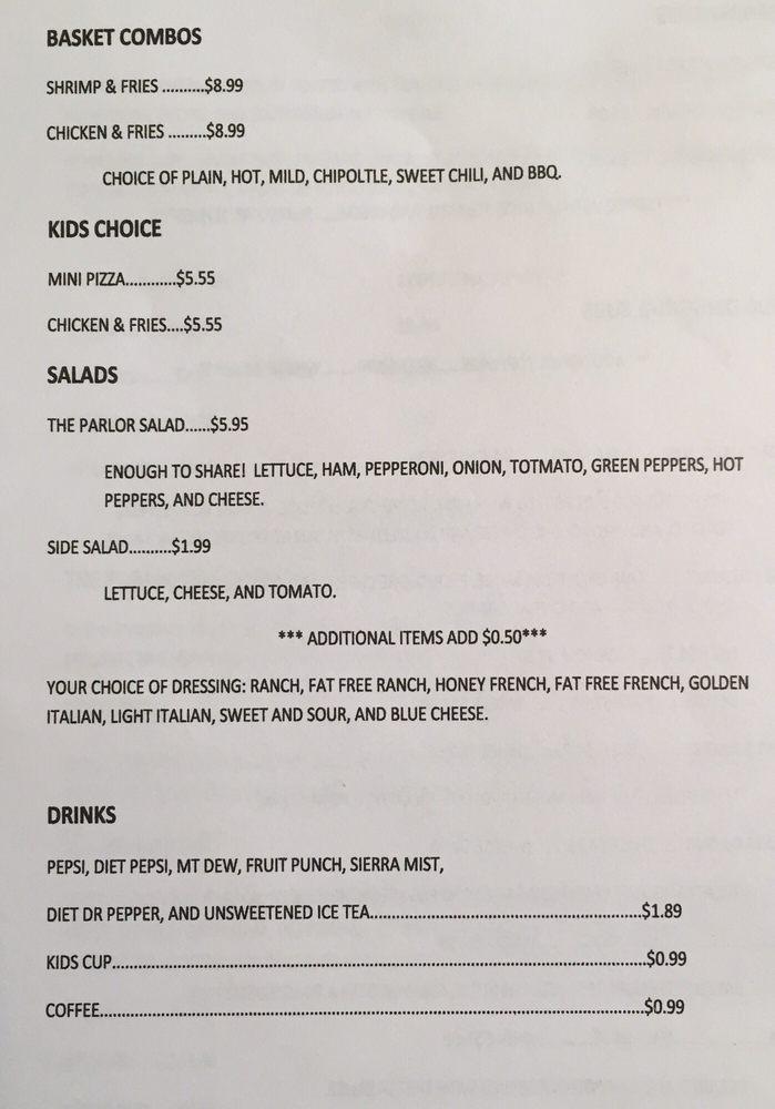 Menu at Pizza Parlor II pizzeria, Killbuck