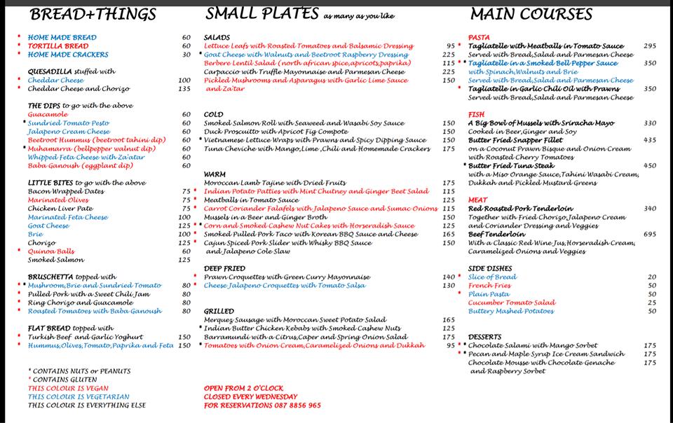 Menu at Red Snapper restaurant, Ko Lanta Yai