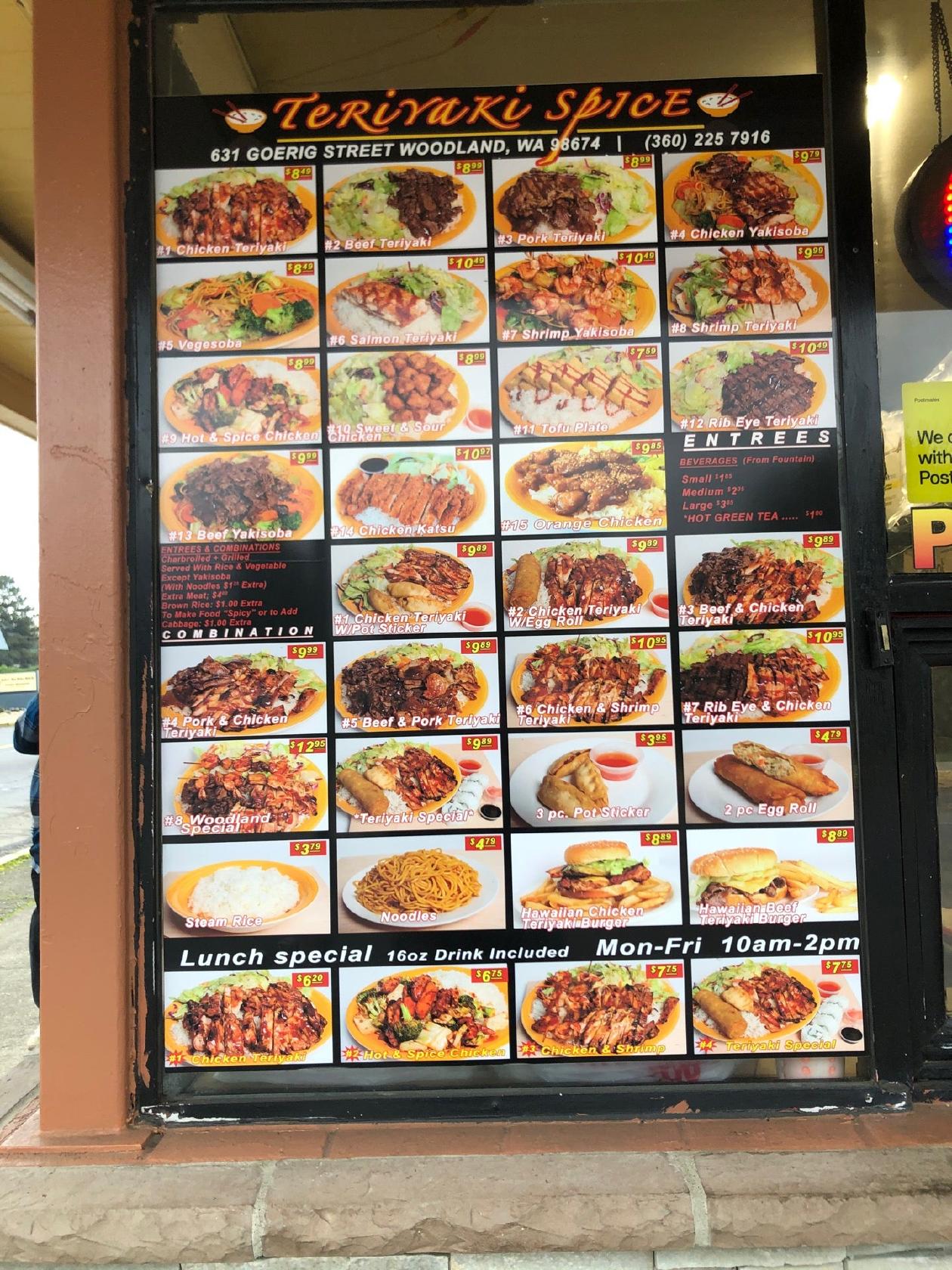 Menu at Teriyaki Spice restaurant, Woodland