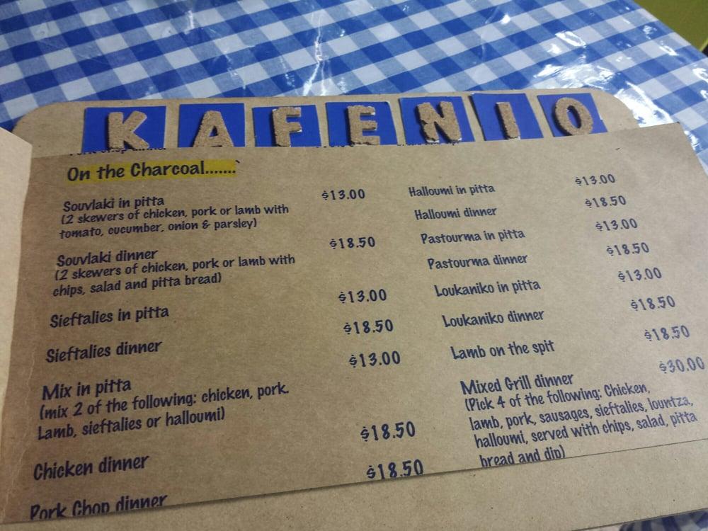 Menu at KAFENIO Brisbane restaurant, West End, 8 Vulture St