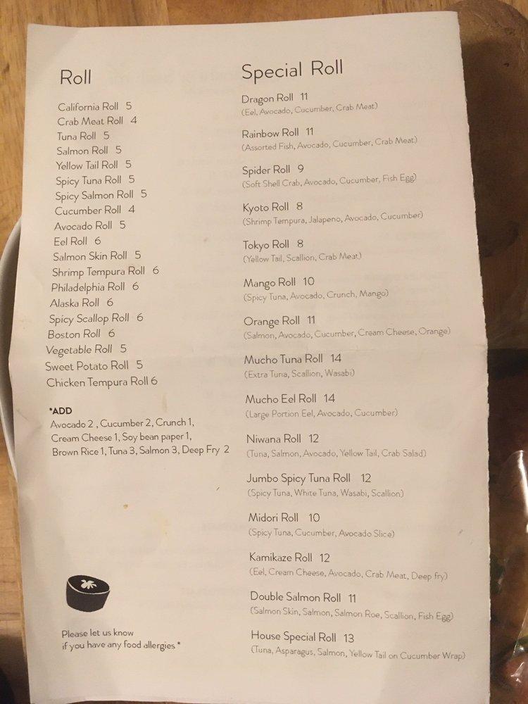 Menu at My Tokyo restaurant, Tarrytown