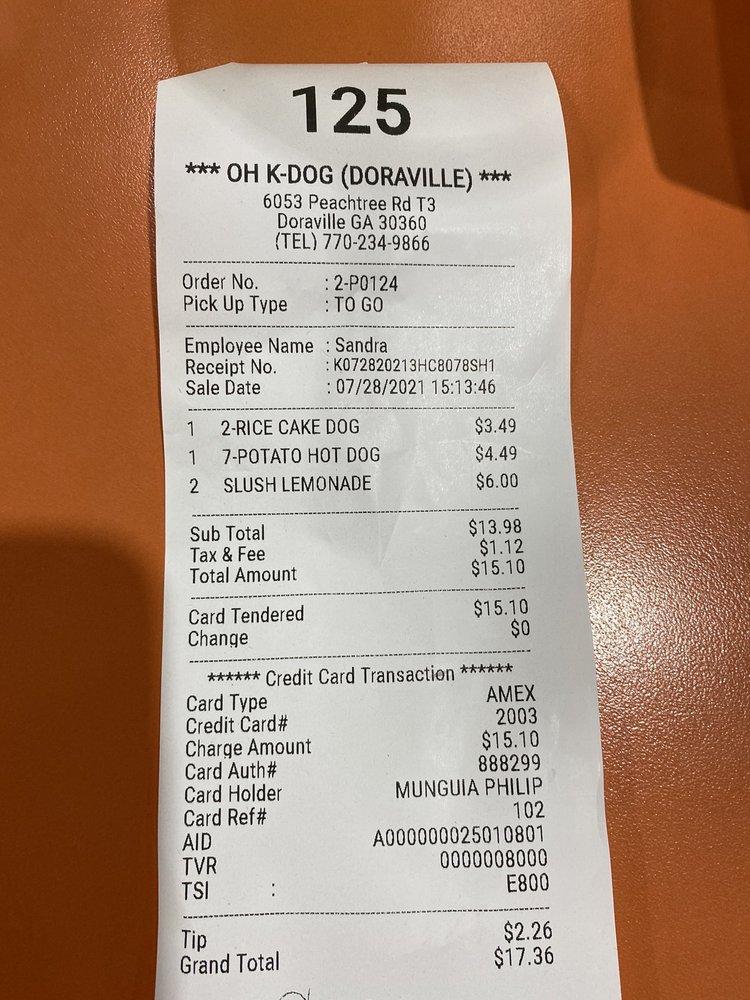 Menu at Oh KDog Doraville fast food, Doraville