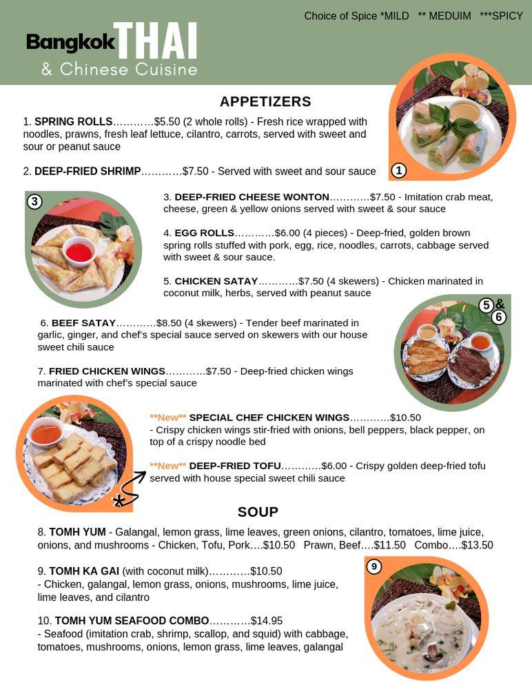 Menu at Bangkok Thai Restaurant, Lacey
