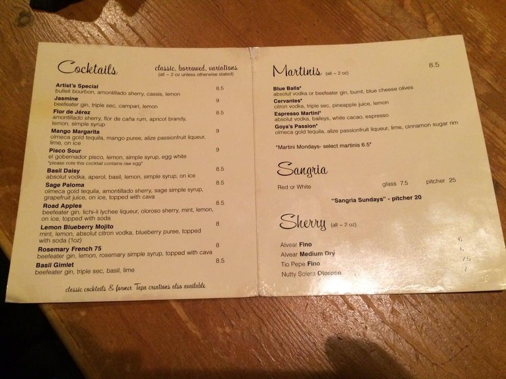 Menu at Tapa Bar, Victoria