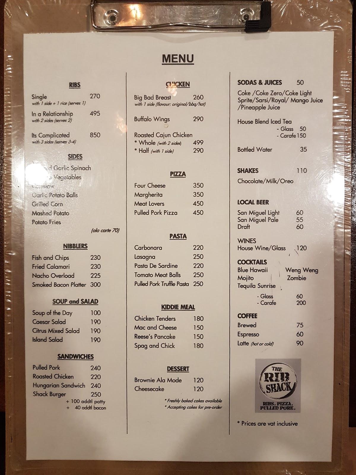 Menu at The Rib Shack BF restaurant, Parañaque, M.Rufino