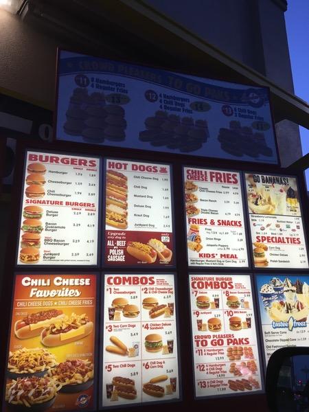 Menu at Hamburger Stand fast food, Denver, Federal Blvd