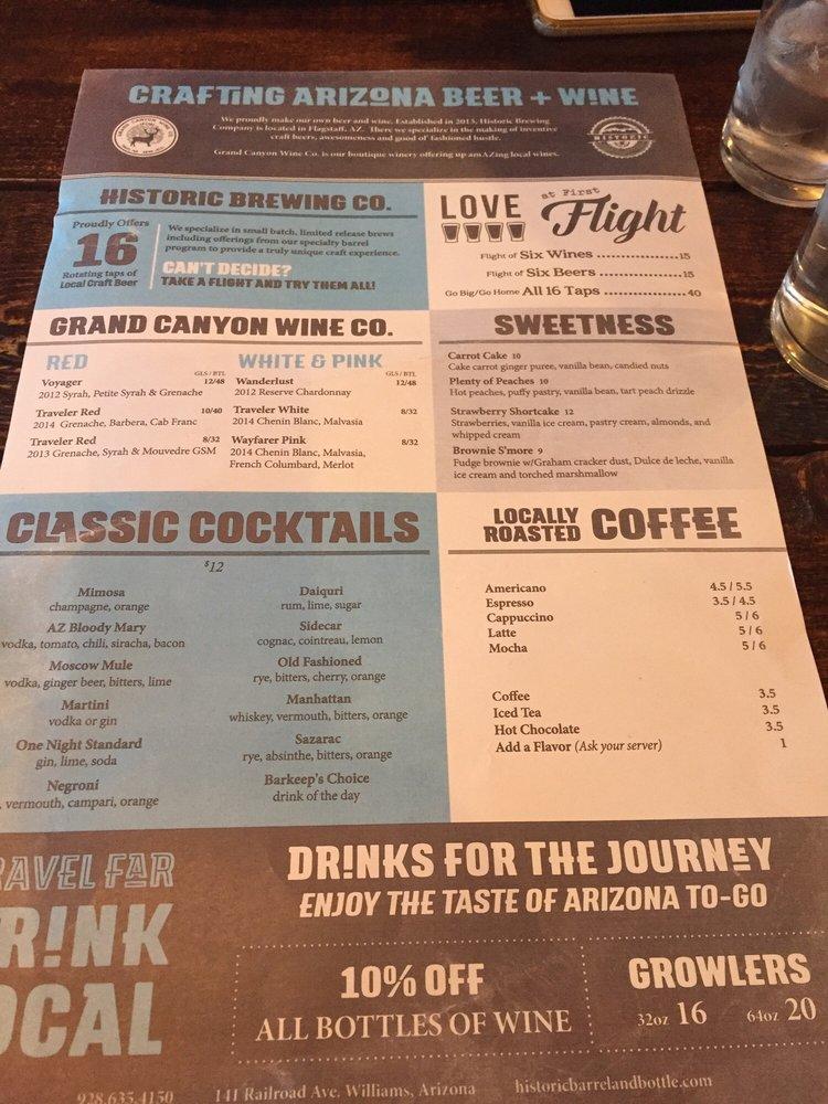 Menu at Historic Brewing Barrel + Bottle House Williams, Williams