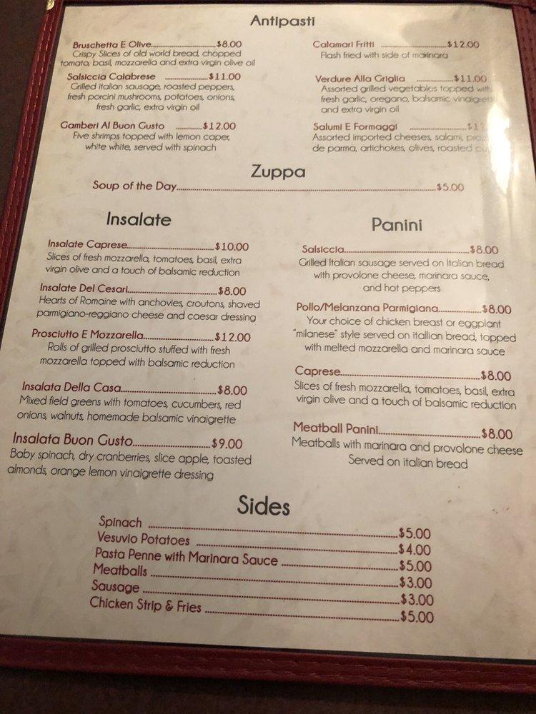 Menu at Trattoria Buon Gusto restaurant, Ireton