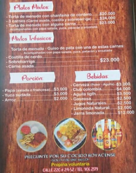 Menu at Asadero La Tortica restaurant Bogotá