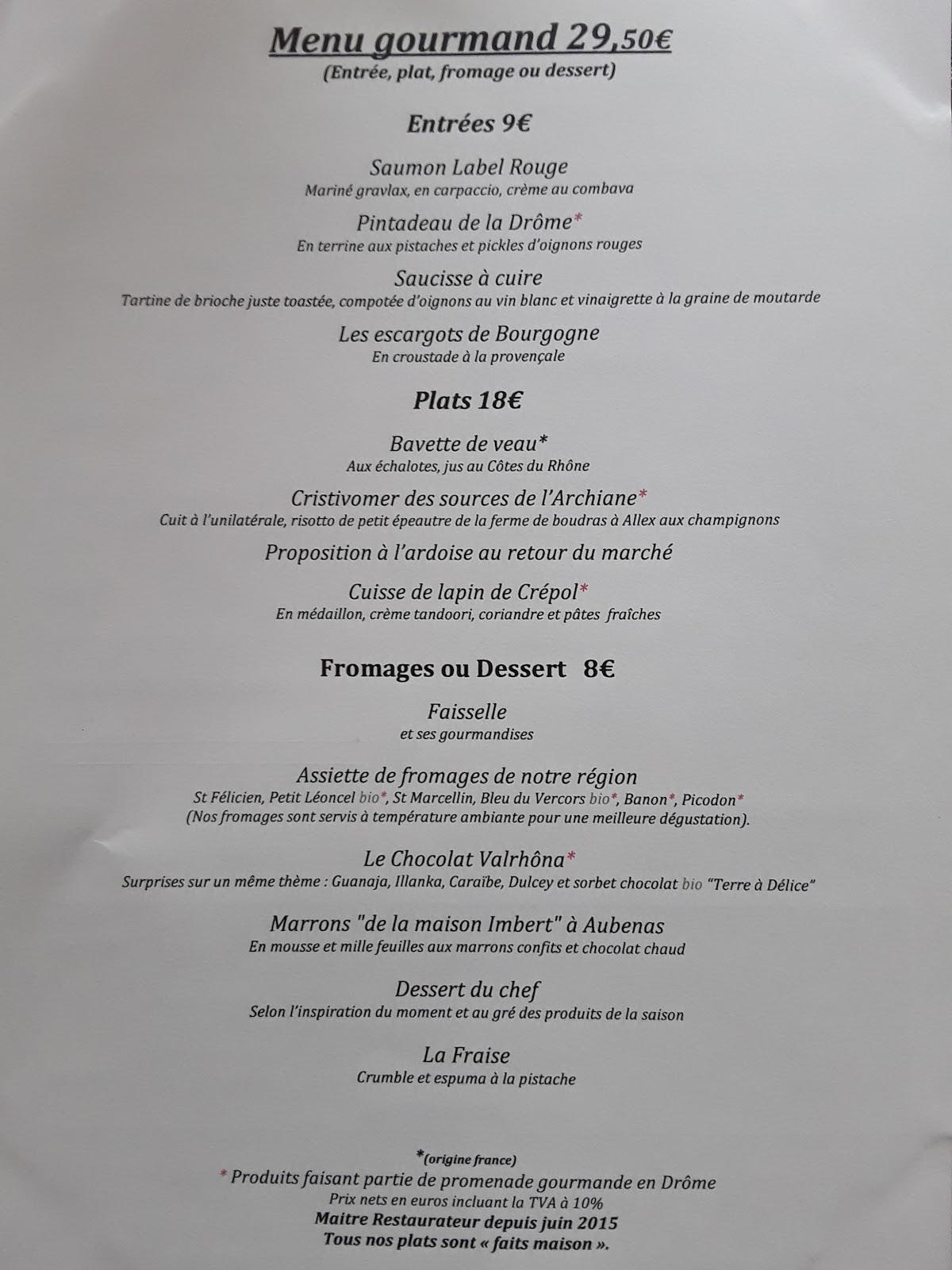 Menu at Restaurant La Fontaine, Cliousclat
