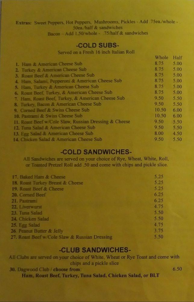 Menu at Dagwoods Deli restaurant, Kingston