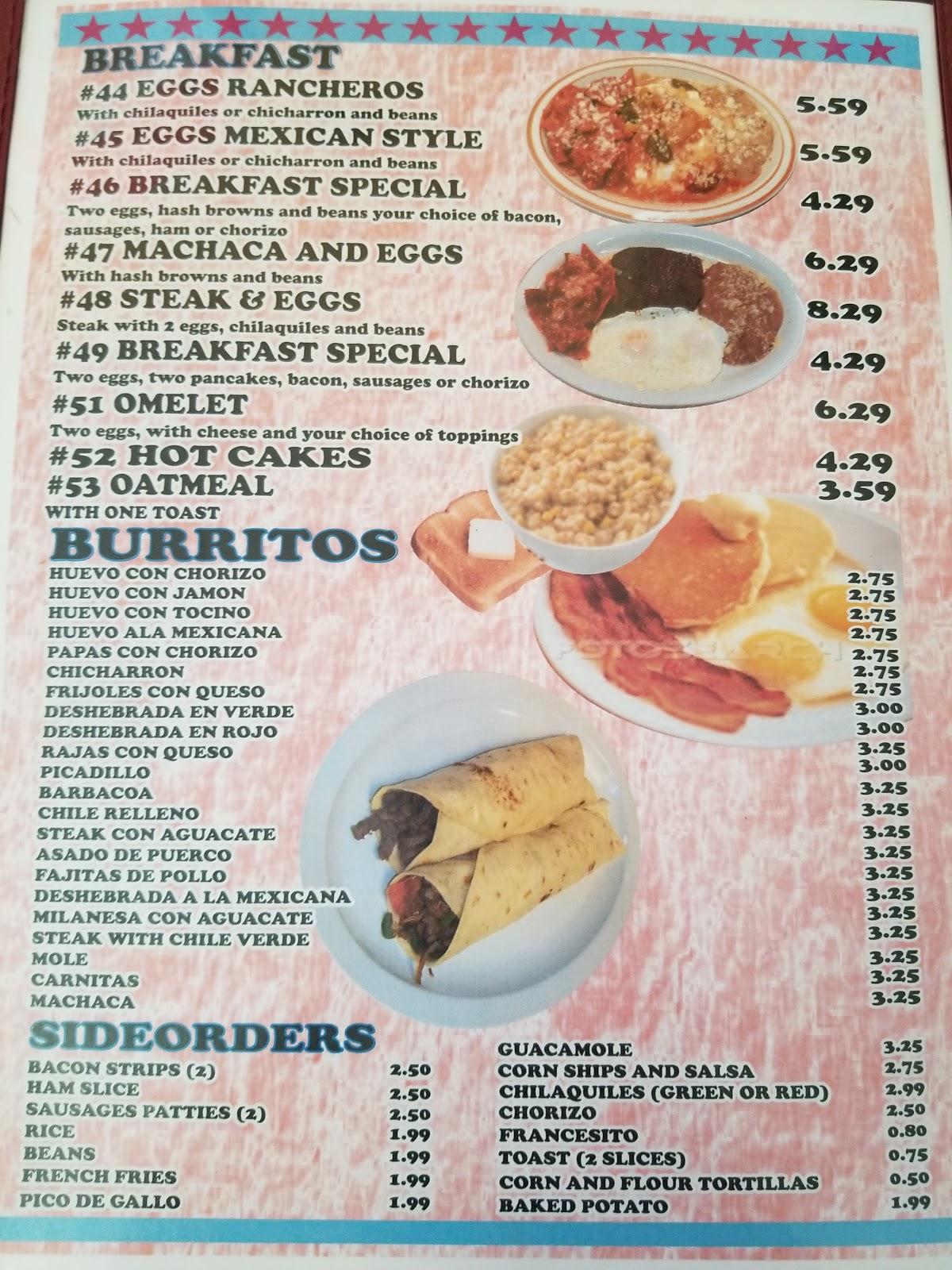 Menu at El Chaparral Cafe, El Paso, 6560 Montana Ave