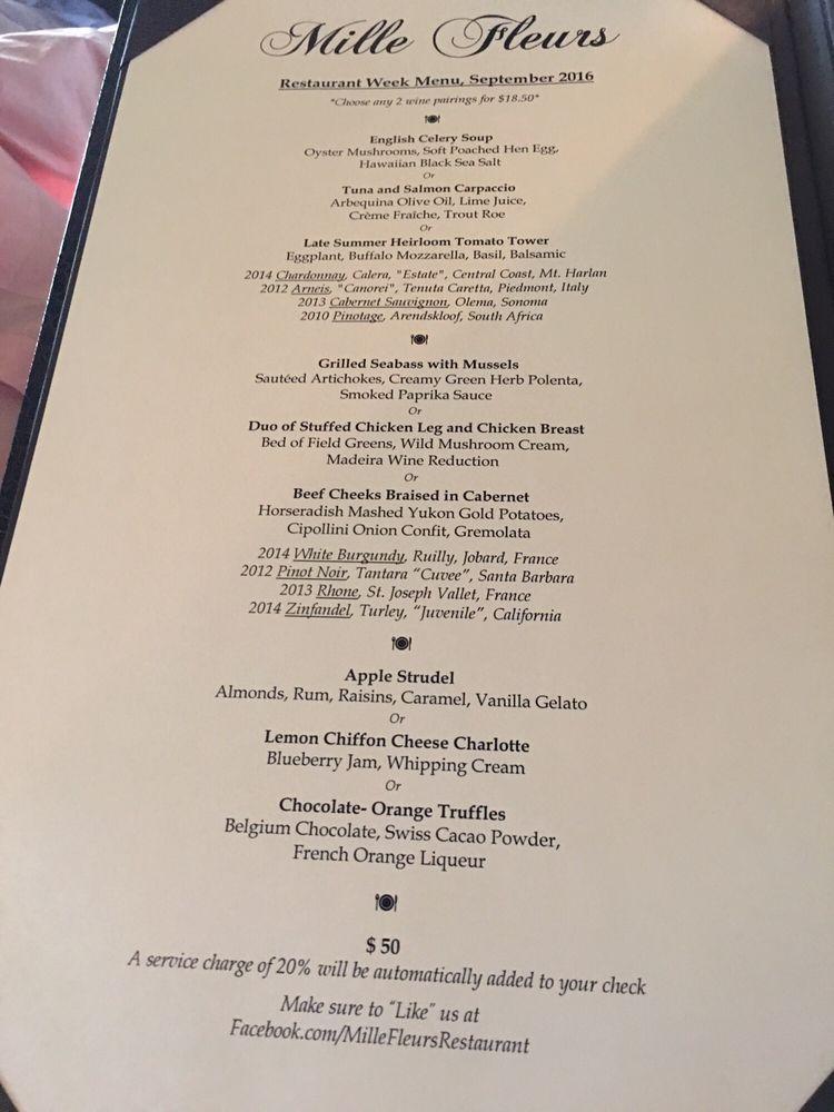 Menu at Mille Fleurs restaurant, Rancho Santa Fe