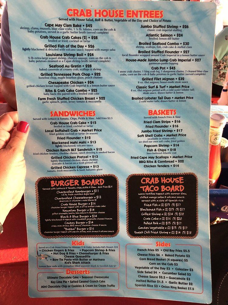 Menu at Two Mile Crab House pub & bar, Wildwood Crest