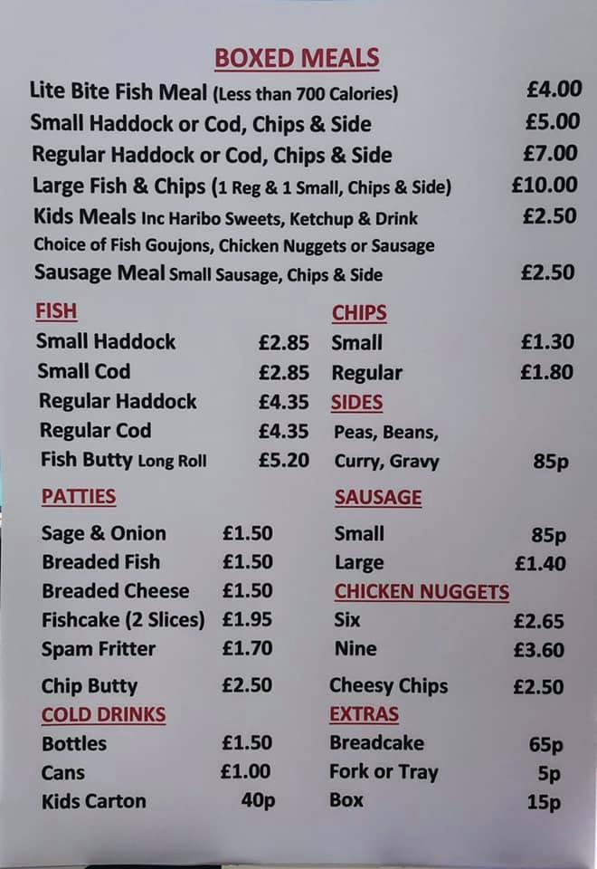 Menu at Chip 'n' Gails fast food, Hornsea