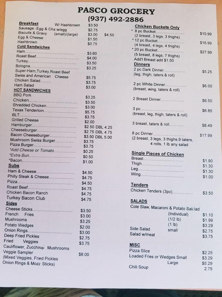 Menu at Pasco Pizza and Grocery pizzeria, Sidney