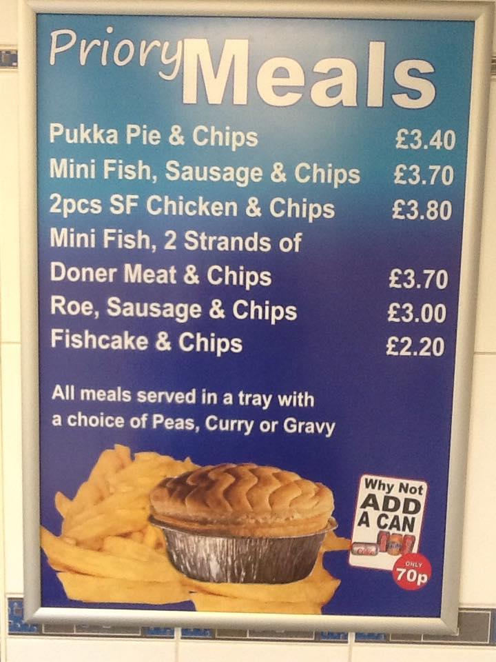 Menu at Priory Fryer restaurant, Dudley