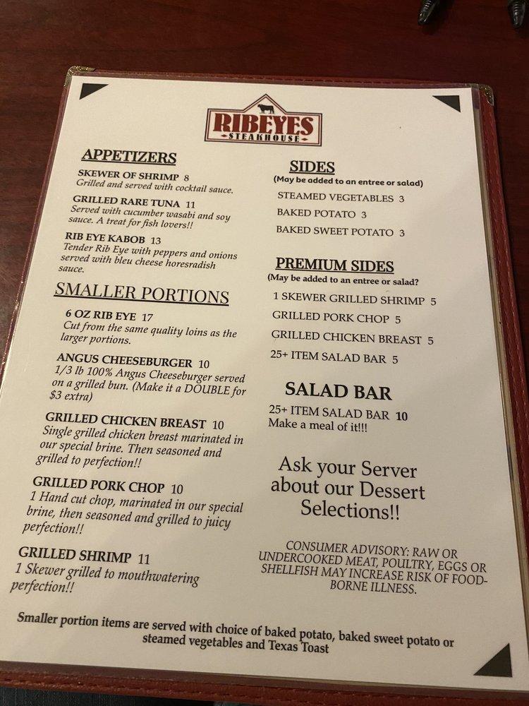 Menu at Ribeyes Steakhouse Cape Carteret, Cape Carteret