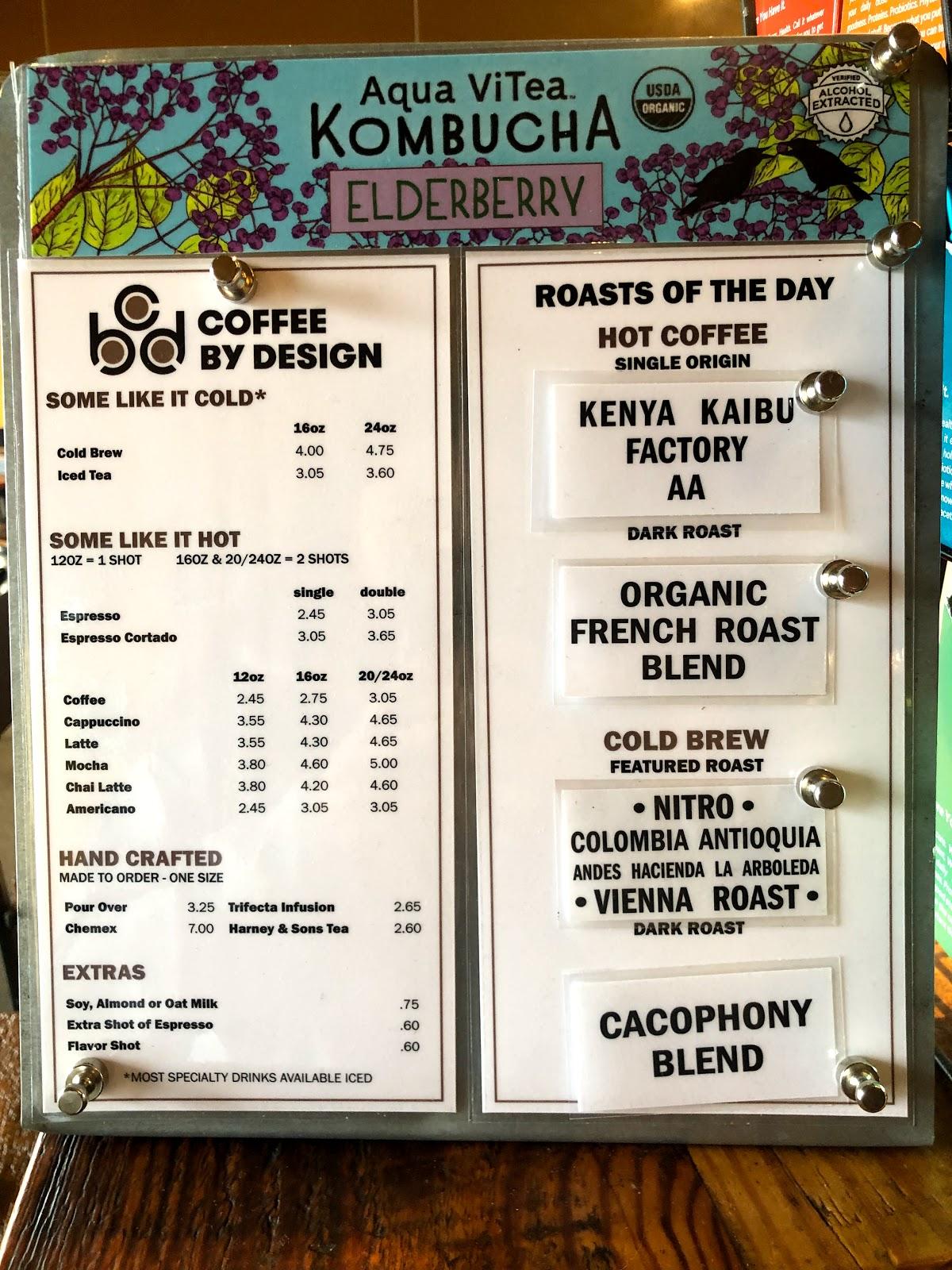 Menu at Coffee By Design cafe, Portland, 1 Diamond St