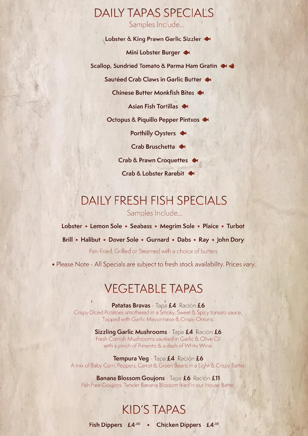 Menu at The Fish Bar Newquay, Newquay