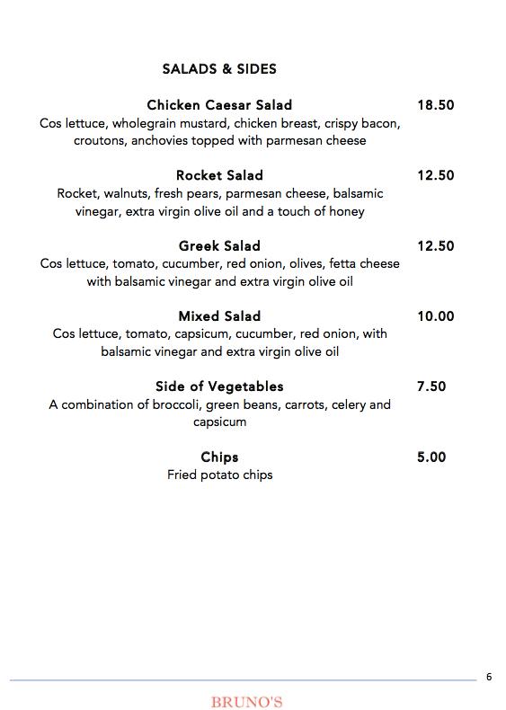 Menu at Bruno's Italian Restaurant & TakeAway, Lightning Ridge