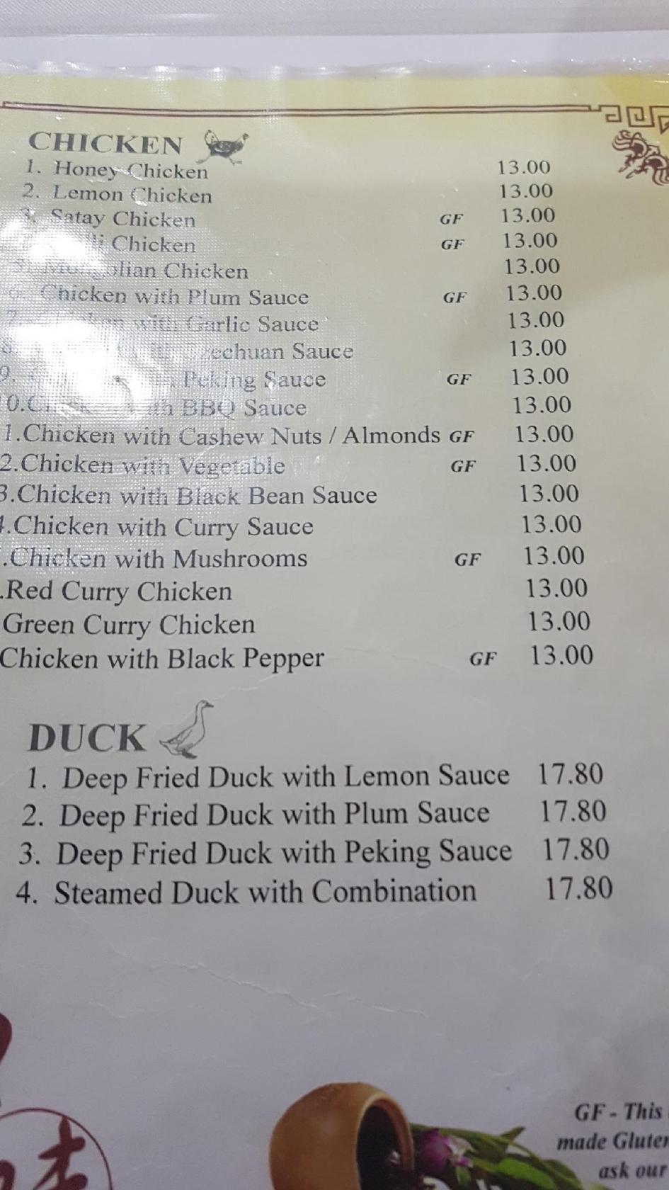 Menu at New Dynasty Restaurant, Goondiwindi