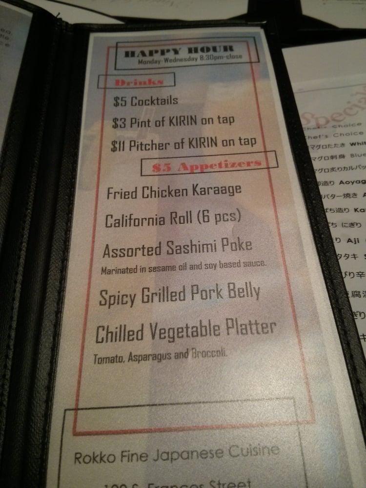 Menu at ROKKO Japanese Restaurant, Sunnyvale