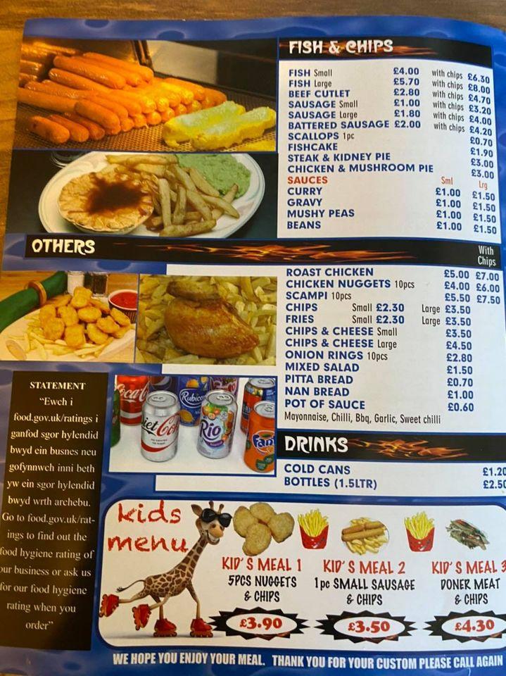 Menu at Amlwch Golden Fish&chips kebabs restaurant, Amlwch