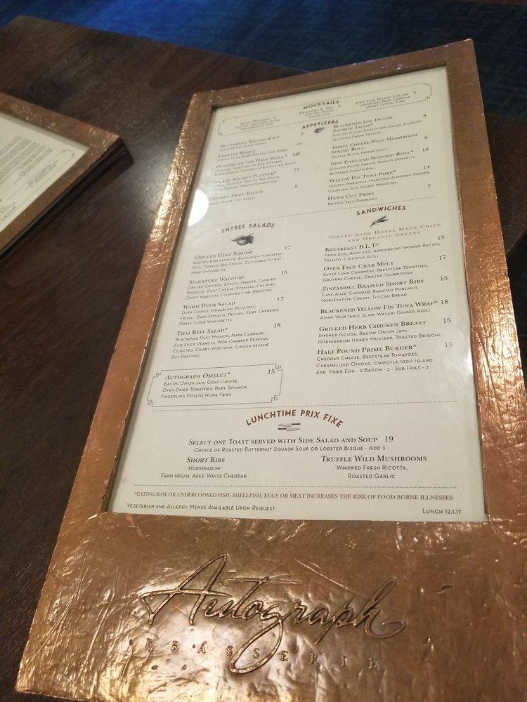 Menu at Autograph Brasserie restaurant, Wayne