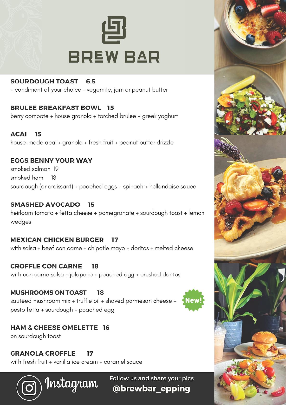 Menu At Brew Bar Epping