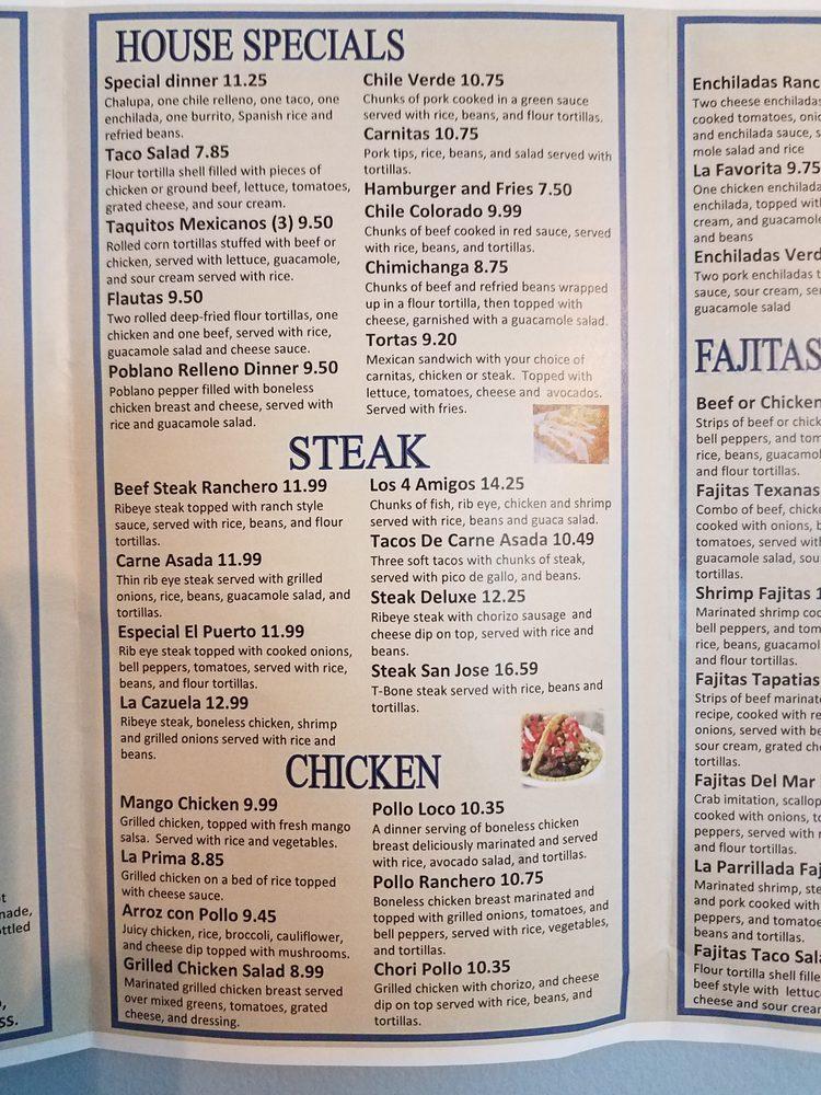 Menu at El Puerto restaurant, Hastings