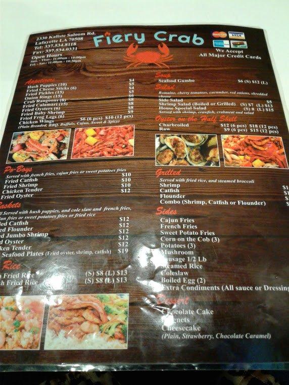 Menu at Fiery Crab restaurant, Lafayette, Kaliste Saloom Rd