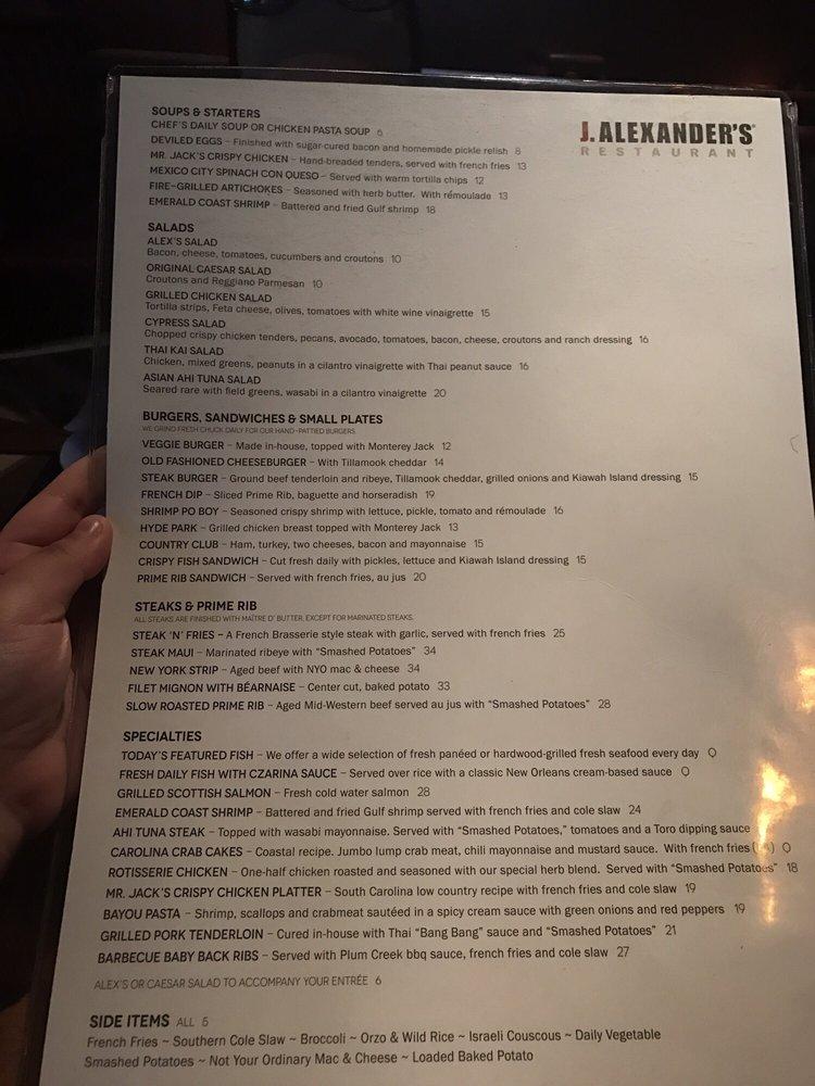 Menu at J. Alexander's Restaurant, Baton Rouge