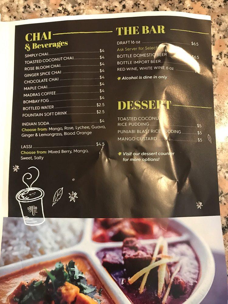 Menu at Tiffin India's Fresh Kitchen fast food, Edmonton, Jasper Ave